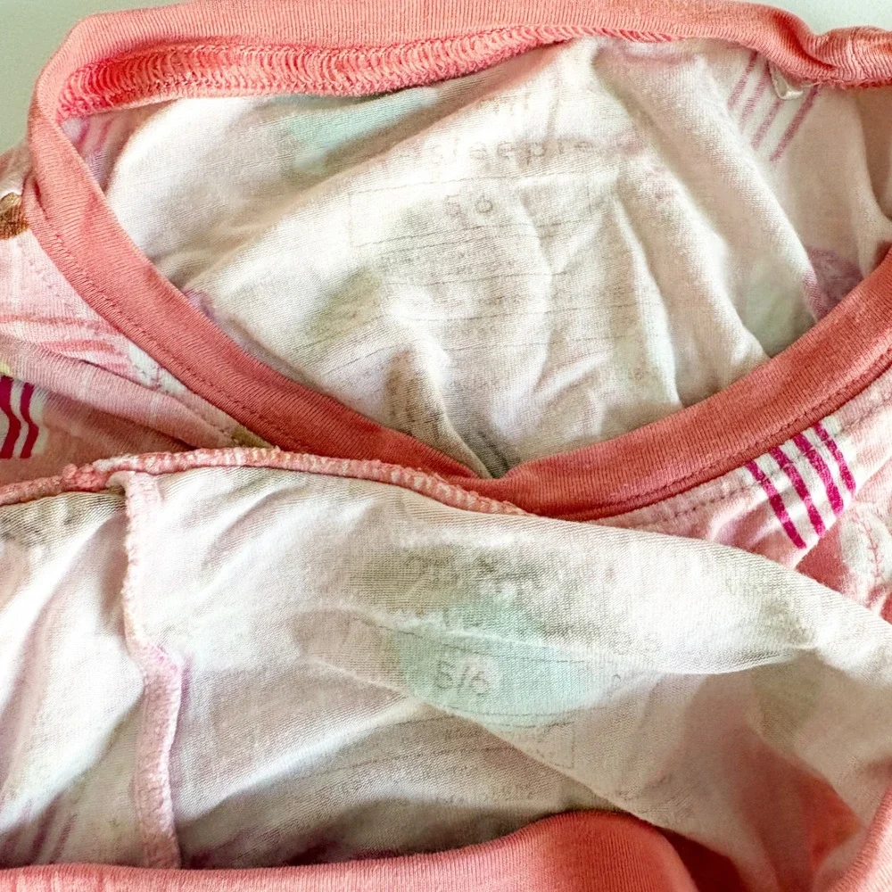 Little Sleepies Girls Pink Baseball All Star Sporty Bamboo Pajama Set Size 5/6